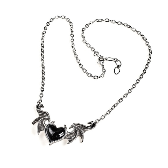 Alchemy Gothic Blacksoul Necklace Black Heart Bat Wing Pendant NWT - Picture 2 of 3